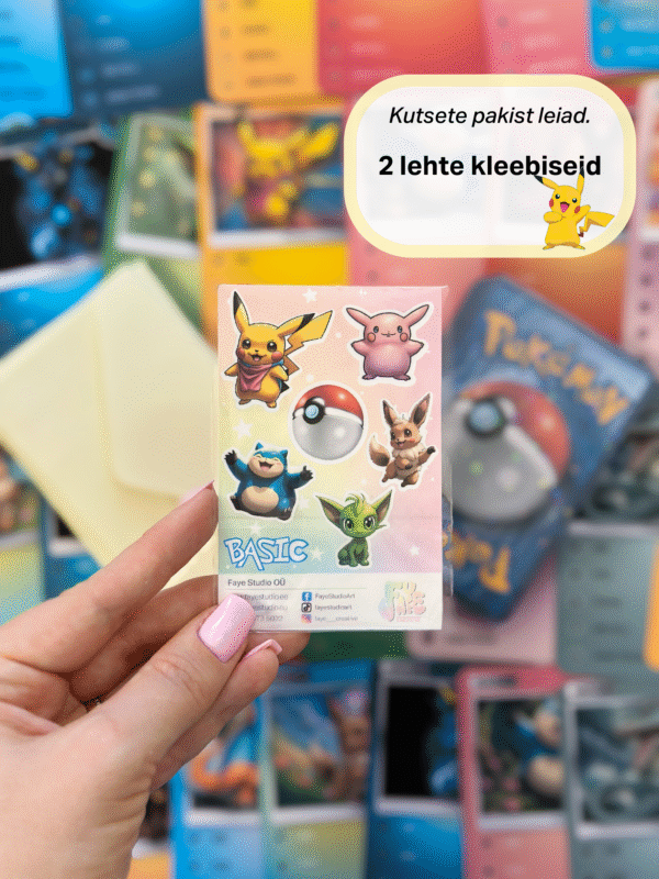Pokemoni sünnipäevakutsete kleebisekomplekt- 2 lehte kleebiseid lastele kleepimiseks kutsetele